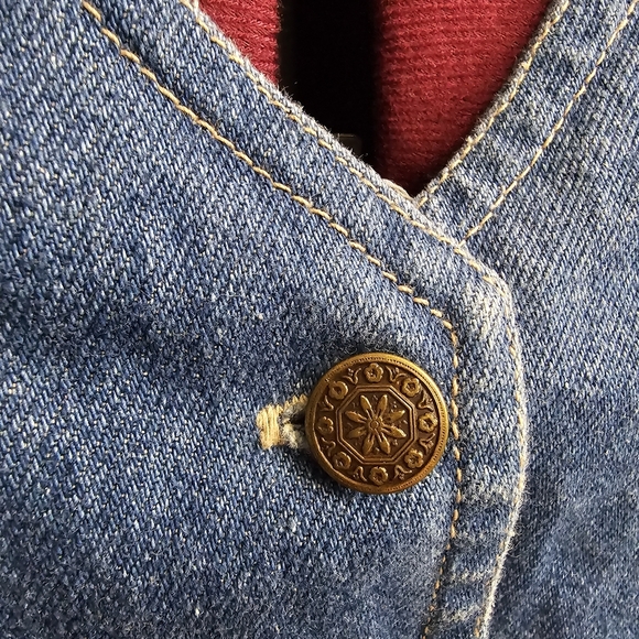 1990's Vinage Denim Vest Floral Dress - Picture 8 of 12